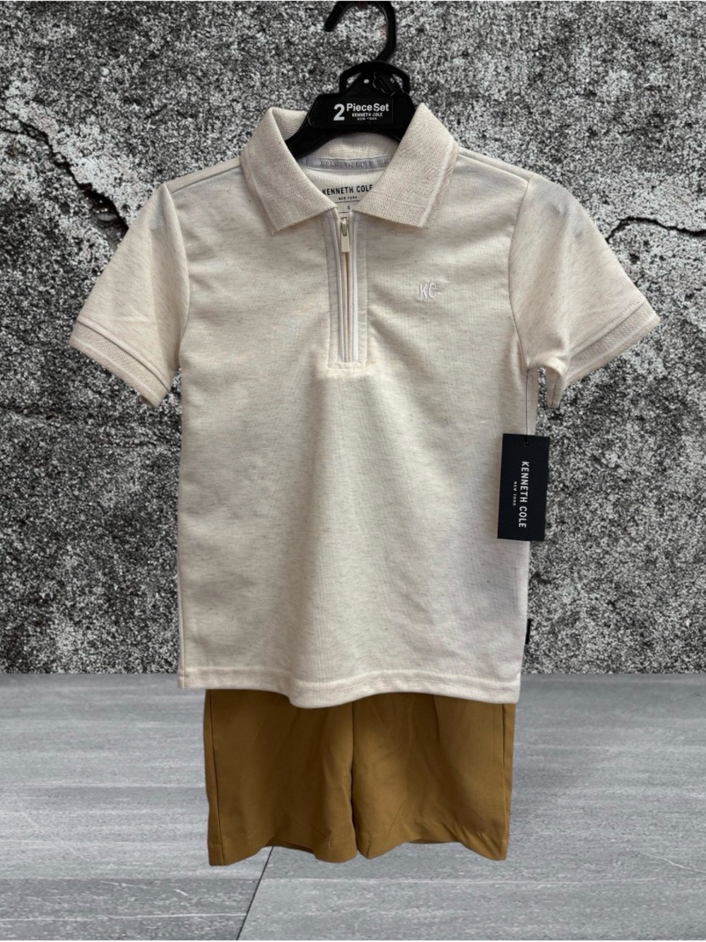 Kenneth Cole Kids Cream Short-Sleeve Polo with Zip